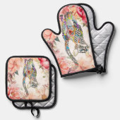 美しいフローラキャットキルテッド 鍋つかみ&鍋敷きセット (正面/裏面)