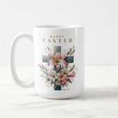 美しいフローラクロスクリスチャン復活祭 コーヒーマグカップ (左)