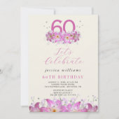 美しいフローラグリッター誕生日 招待状 (正面)