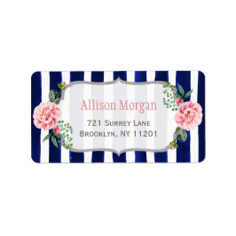 美しいフローラシルバーグリッターネイビーブルーストライプズ ラベル