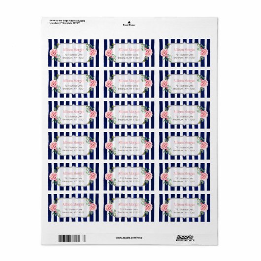 美しいフローラシルバーグリッターネイビーブルーストライプズ ラベル (フルシート)