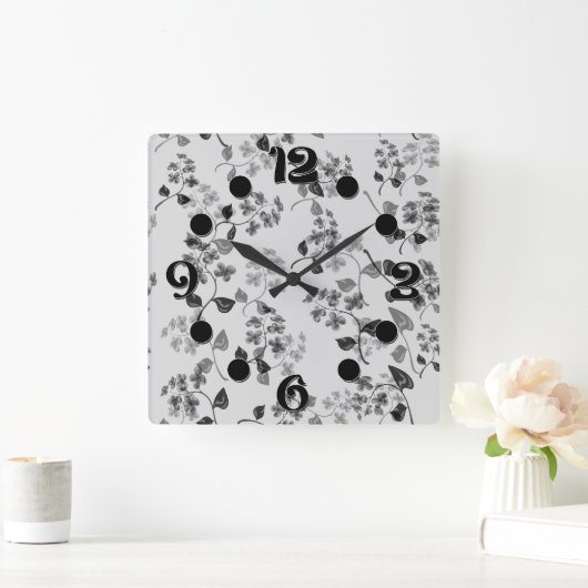 美しいフローラシ忘れームレスパターン – me-not bl スクエア壁時計 (ホーム)