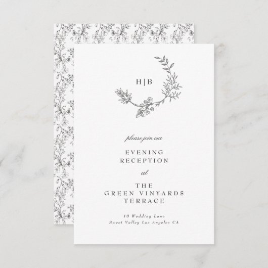 美しいフローラスケッチリース結婚披露宴 エンクロージャーカード (正面/裏面)