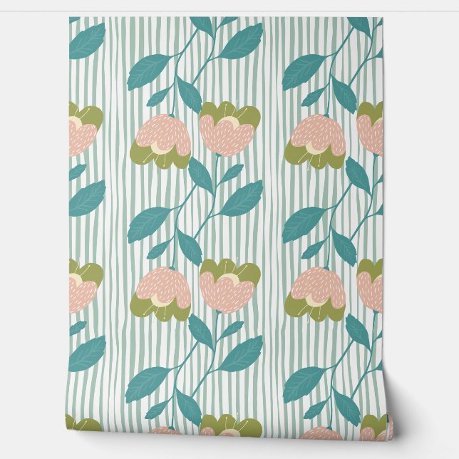 美しいフローラストライプかわいい青の背景 壁紙 (ほどく)