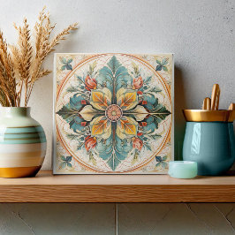 美しいフローラタイルPat#15ティール（緑がかった色）黄色ID1078 タイル