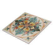 美しいフローラタイルPat#15ティール(緑がかった色)黄色ID1078 タイル (側面)