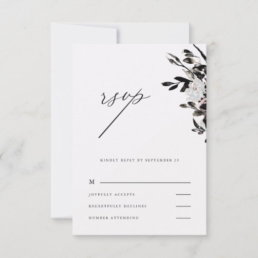 美しいフローラダークパープル結婚式Rsvp 出欠カード (正面)
