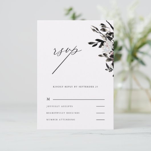 美しいフローラダークパープル結婚式Rsvp 出欠カード (スタンド正面)