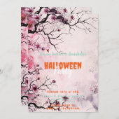 美しいフローラツリーピンクハローウィンパーティ 招待状 (正面/裏面)