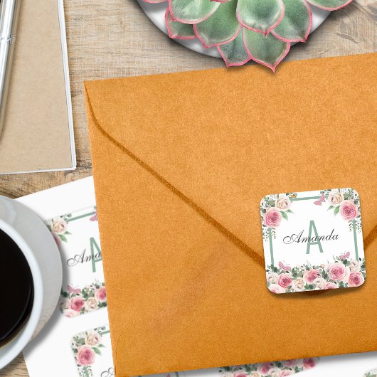 美しいフローラデザインモノグラム スクエアシール