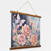 美しいフローラバタフライウォーターカラーアート 吊り下げ型タペストリー (傾斜あり)