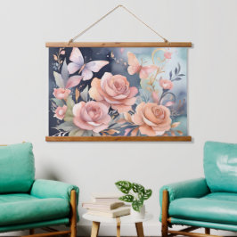 美しいフローラバタフライウォーターカラーアート 吊り下げ型タペストリー