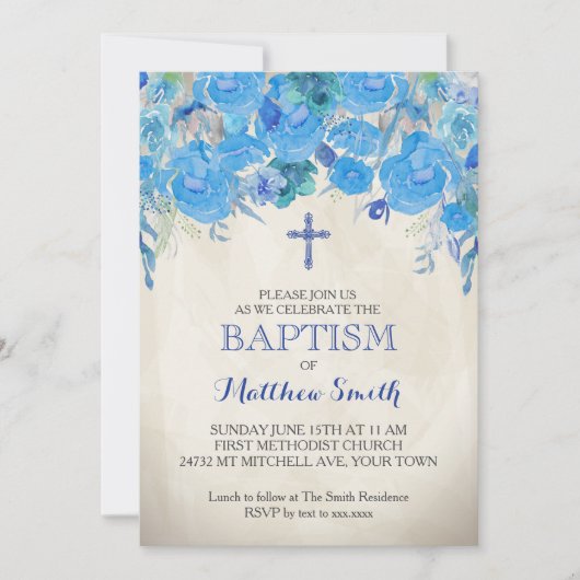 美しいフローラバプテスマ招待状、ベビー 招待状 (正面)