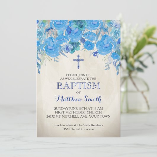 美しいフローラバプテスマ招待状、ベビー 招待状 (スタンド正面)