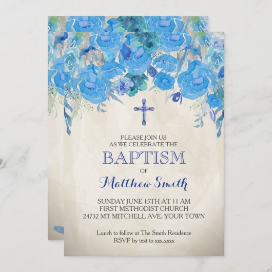 美しいフローラバプテスマ招待状、ベビー 招待状 (正面/裏面)