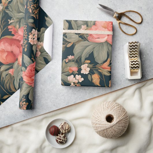 美しいフローラバラ花 ラッピングペーパー (クラフト)