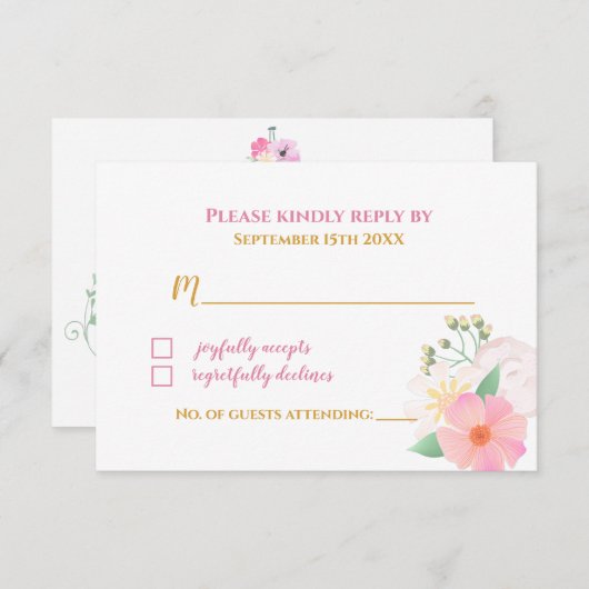 美しいフローラバレリーナベビーシャワーRSVPカード 出欠カード (正面/裏面)