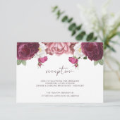 美しいフローラバーガンディ結婚式のレセプション エンクロージャーカード (スタンド正面)