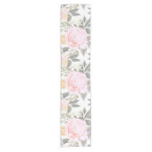 美しいフローラピンクのバラと緑の葉 ショートテーブルランナー (正面)