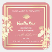 美しいフローラピンクの金ゴールド製品の包装ラベル スクエアシール (正面)