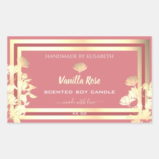 美しいフローラピンクの金ゴールド製品の包装ラベル 長方形シール (正面)