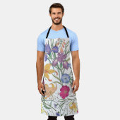 美しいフローラフィールドヴィンテージイラストレーション エプロン (着用した状態)