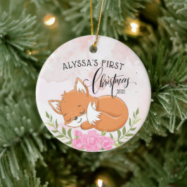 美しいフローラフォックスベビーの初めてのクリスマス セラミックオーナメント