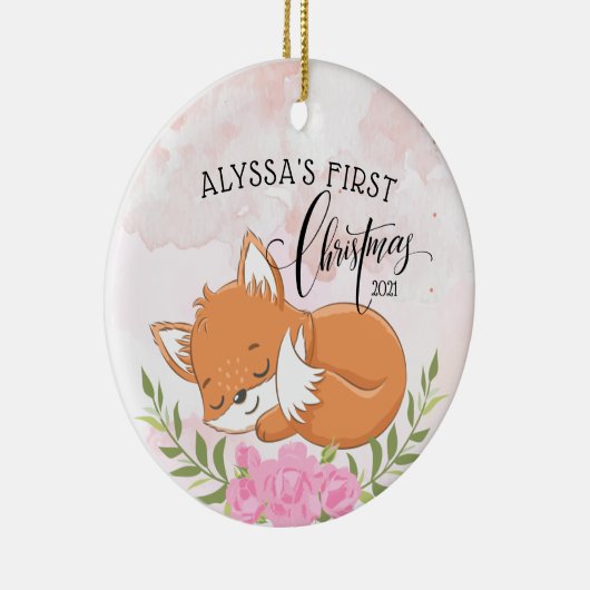美しいフローラフォックスベビーの初めてのクリスマス セラミックオーナメント (右)