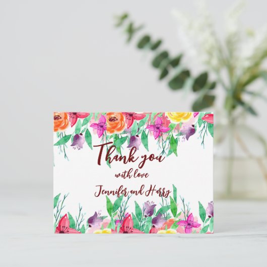 美しいフローラフラワーブルゴーニュピンクローズグリーン ポストカード (スタンド正面)