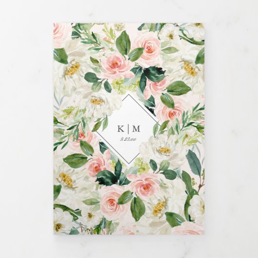 美しいフローラフレームオールインワン結婚ズ 三つ折り招待状 (カバー)