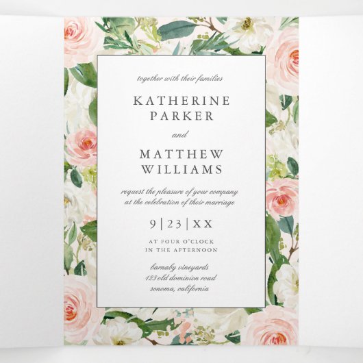 美しいフローラフレームオールインワン結婚ズ 三つ折り招待状 (内部中)