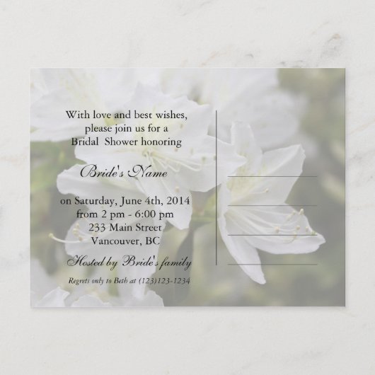 美しいフローラブライダルシャワー招待状 インビテーションポストカード (裏面)