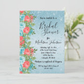 美しいフローラブライダルシャワー – ブルー&コーラル 招待状 (スタンド正面)