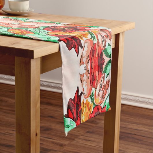 美しいフローラブーケチューリップ黒の輪郭アート ショートテーブルランナー (インサイチュ)