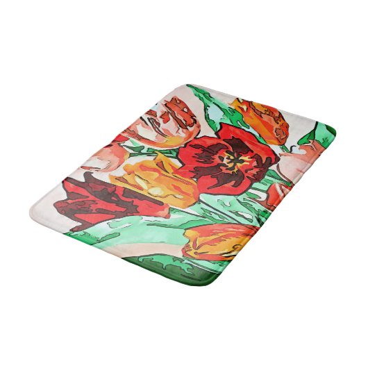 美しいフローラブーケチューリップ黒の輪郭アート バスマット (アングル)