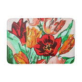 美しいフローラブーケチューリップ黒の輪郭アート バスマット (正面)