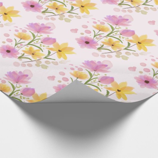 美しいフローラブーケピンクイエローウォーター色 ラッピングペーパー (角)