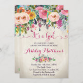 美しいフローラベビーシャワー招待状、ベビー 招待状 (正面/裏面)