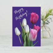 美しいフローラホワイトピンクチューリップハッピーバースデー シーズンカード (スタンド正面)