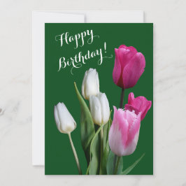 美しいフローラホワイトピンクチューリップハッピーバースデー シーズンカード
