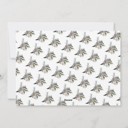 美しいフローラホワイトメリークリスマスフォトカード シーズンカード (裏面)