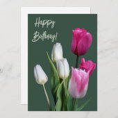 美しいフローラボホホワイトピンクチューリップ誕生日 シーズンカード (正面/裏面)