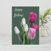 美しいフローラボホホワイトピンクチューリップ誕生日 シーズンカード (スタンド正面)