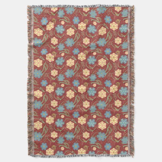 美しいフローラモダンパターン – 赤 スローブランケット (正面縦)