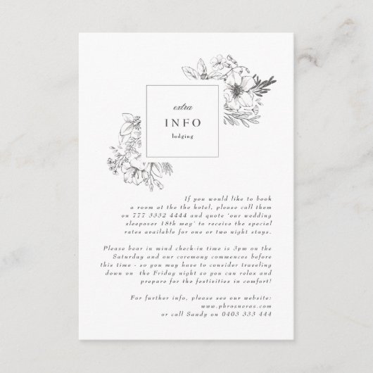 美しいフローラモノグラムスケッチリース結婚ズ エンクロージャーカード (正面)