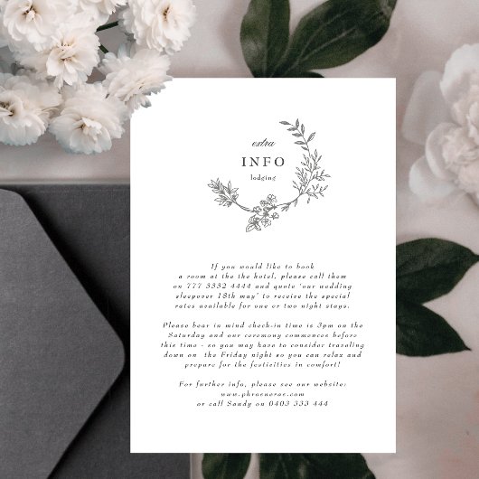 美しいフローラモノグラムスケッチリース結婚ズ エンクロージャーカード