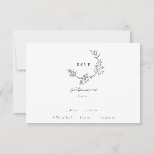 美しいフローラモノグラムスケッチリース結婚ズ 出欠カード (正面)