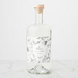 美しいフローラモノグラム結婚スケッチ リキュールボトルラベル