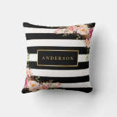 美しいフローララップ金ゴールドフレエレガントームストライプ クッション (裏面)