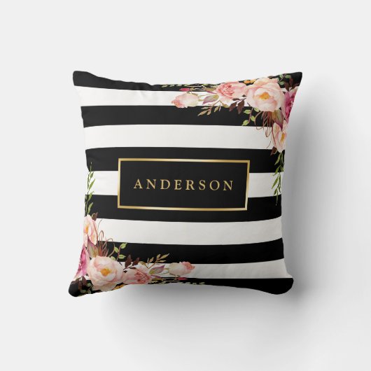 美しいフローララップ金ゴールドフレエレガントームストライプ クッション (裏面)